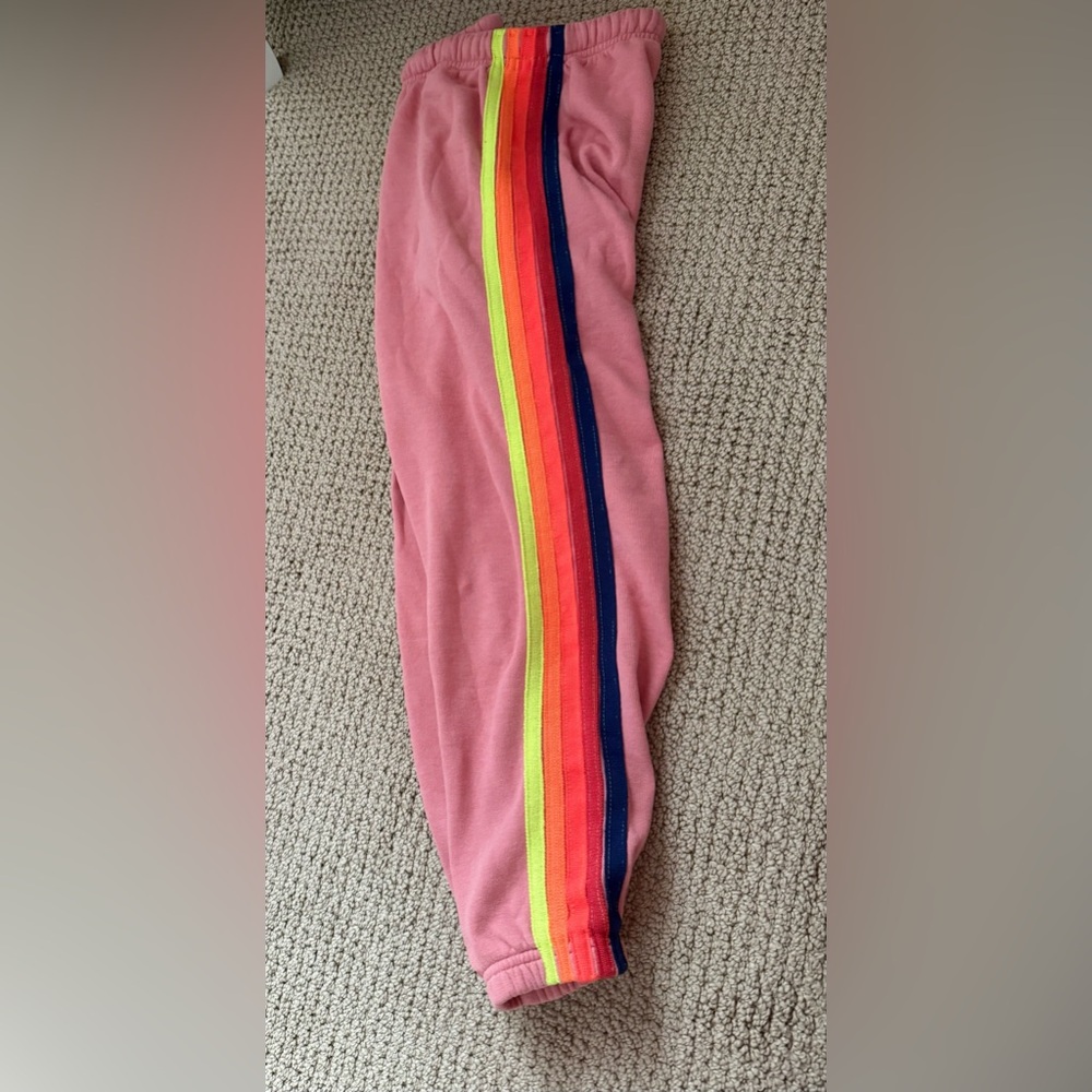 Aviator Nation Pink Pants with Rainbow Stripes